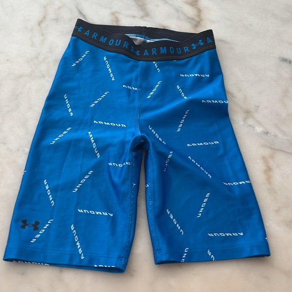 Under Armour Women's HeatGear Armour Bike Shorts 8" Inseam BLUE LOGO PRINT Sz XS - Picture 7 of 8